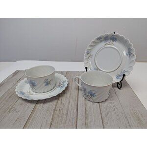 Haviland Limoges Bergere Set 2 Tea Cup and Saucer Vintage Blue Flowers France